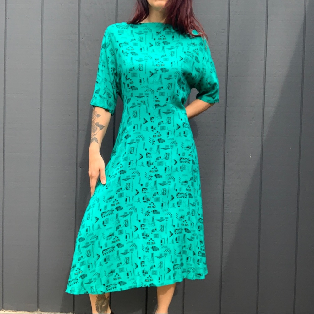 Vintage turquoise abstract print dress